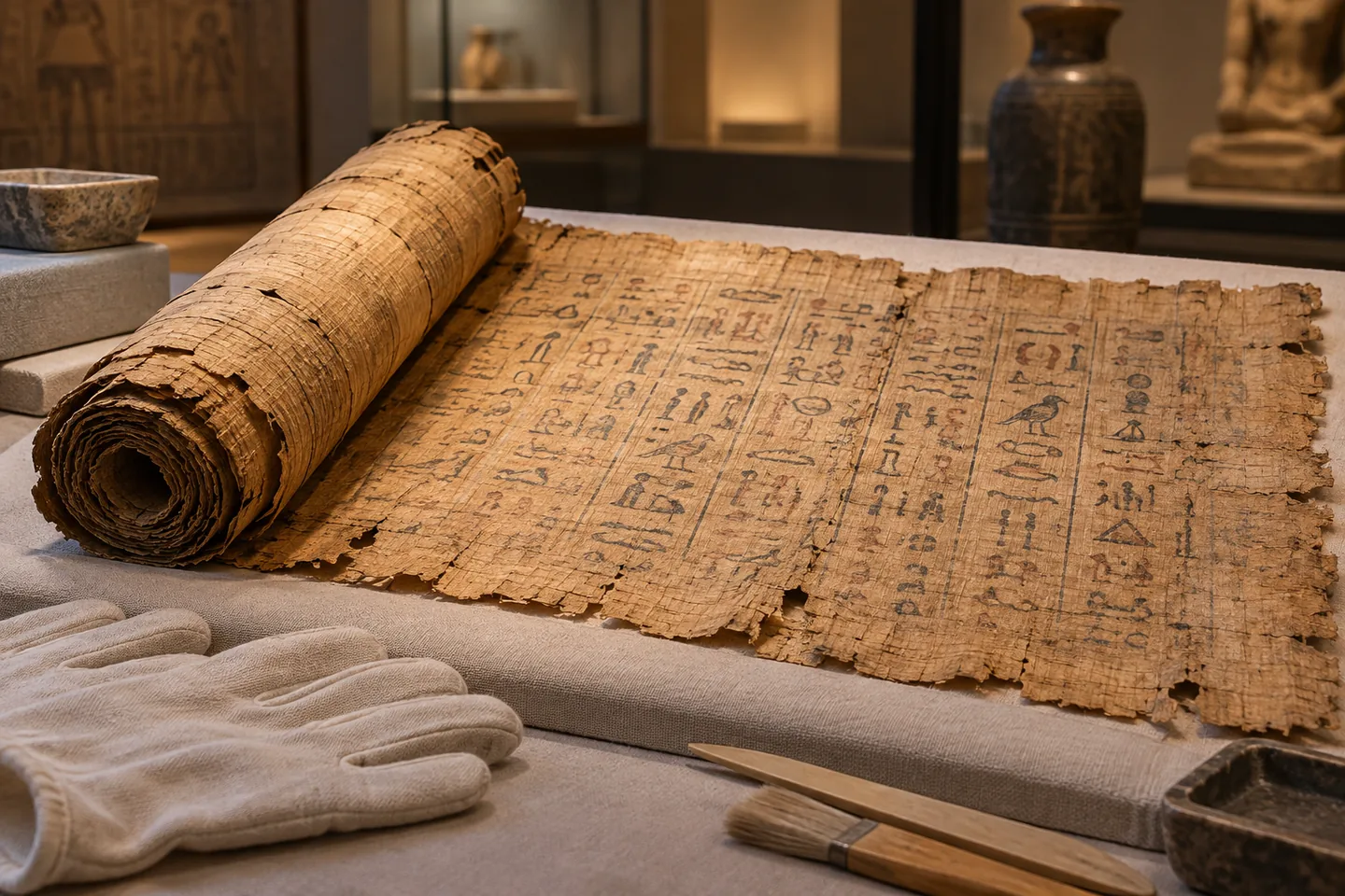 古代エジプトの夢の手引きを想像して描いたパピルスの図