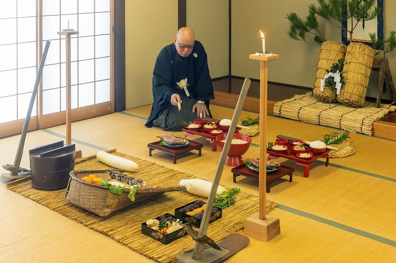 奥能登のあえのことで田の神へ食事を供える実際の場面